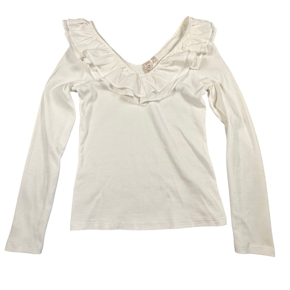 NWT DOLAN Ruffled V-Neck Top‎ White Women's Medium Long Sleeve